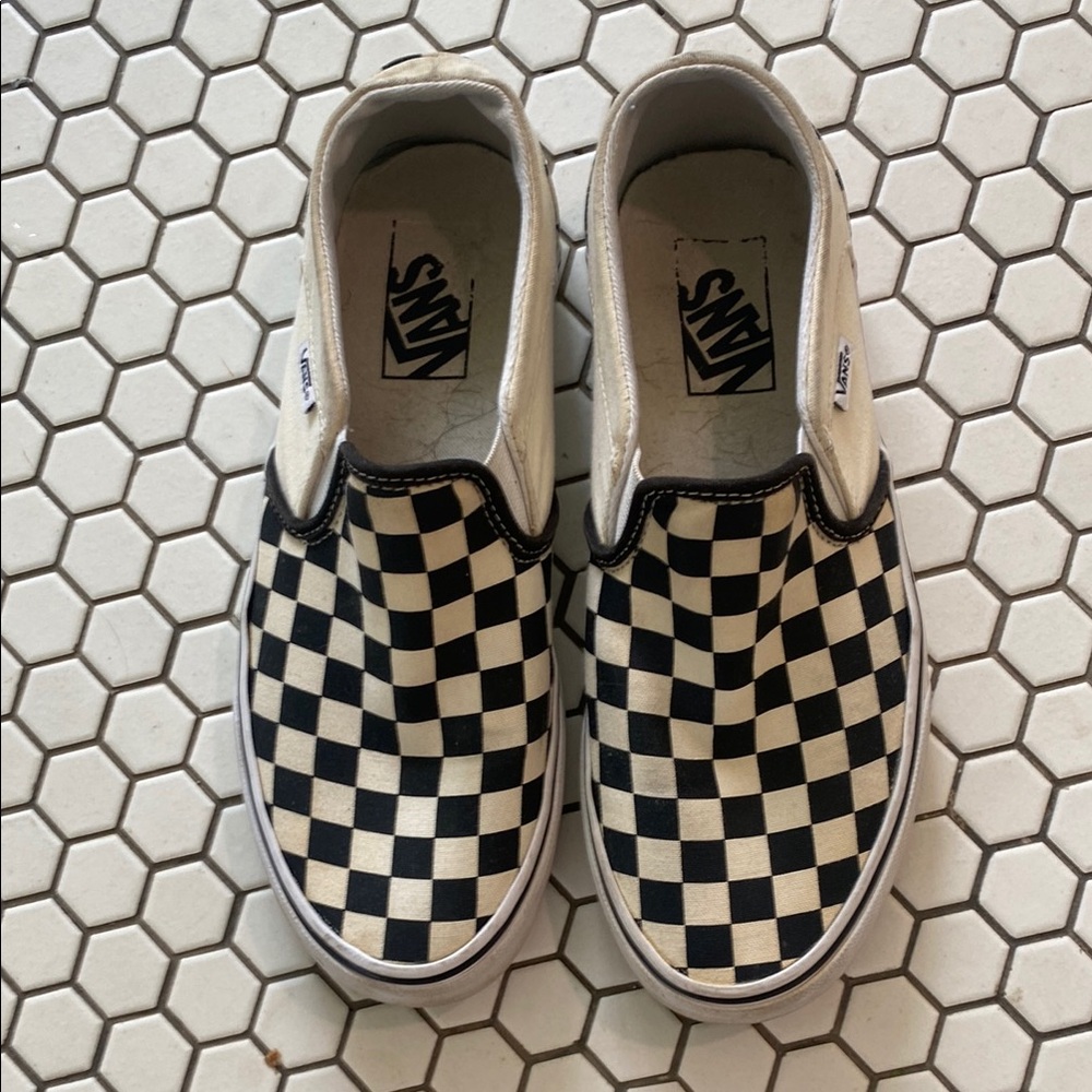 Vans Checkered Slip-On Shoes - Black and White